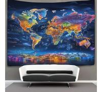 KKOLASXZE Carte du monde 3D Effet Tapisserie Art Mural Tapisserie Murales Tapisserie Murale Tissu Pour Chambre Salon Serviette De Plage Tenture Murale 100cmx150cm