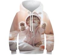 KKOLASXZE Imprimé 3D Chat Portant Un Pyjama Sweat À Capuche Manteau Sweat Sweater Manches Longues PulAmourr Unisexe avec Capuche 10-12Y