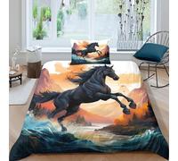 KKOLASXZE Imprimé 3D Cheval Parure De Lit Microfibre Super Douce Et Respirante Set De Housse De Couette 3 Pièces Et Taie d'oreiller Single（135x200cm）