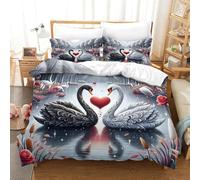KKOLASXZE Imprimé 3D Cygne Ensemble De Literie Microfibre Super Douce Et Respirante Housse De Couette 3 Pièces Et Taie d'oreiller Single（140x200cm）