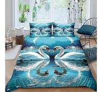 KKOLASXZE Imprimé 3D Cygne Ensemble De Literie Microfibre Super Douce Et Respirante Housse De Couette 3 Pièces avec Taies d'oreiller Double（200x200cm）
