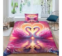 KKOLASXZE Imprimé 3D Cygne Ensemble De Literie Microfibre Super Douce Et Respirante Housse De Couette 3 Pièces Et Taie d'oreiller Single（135x200cm）