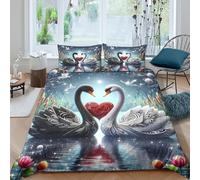 KKOLASXZE Imprimé 3D Cygne Ensemble De Literie Microfibre Super Douce Et Respirante Set De Housse De Couette 3 Pièces avec Taies d'oreiller Double（200x200cm）