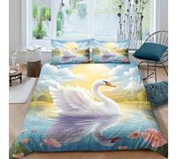 KKOLASXZE Imprimé 3D Cygne Ensemble De Literie Microfibre Super Douce Et Respirante Set De Housse De Couette 3 Pièces Et Taie d'oreiller King（220x240cm）
