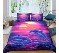 KKOLASXZE Imprimé 3D Dauphin Ensemble De Literie Microfibre Super Douce Et Respirante Housse De Couette 3 Pièces avec Taies d'oreiller Double（200x200cm）
