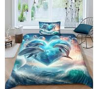 KKOLASXZE Imprimé 3D Dauphin Parure De Lit Microfibre Super Douce Et Respirante Housses De Couettes 3 Pièces avec Taies d'oreiller Single（135x200cm）