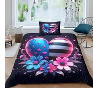 KKOLASXZE Imprimé 3D Fleurs d'amour Ensemble De Literie Microfibre Super Douce Et Respirante Set De Housse De Couette 3 Pièces Et Taie d'oreiller Single（135x200cm）