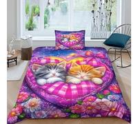 KKOLASXZE Imprimé 3D Fleurs d'amour Parure De Lit Microfibre Super Douce Et Respirante Housses De Couettes 3 Pièces avec Taies d'oreiller Single（135x200cm）