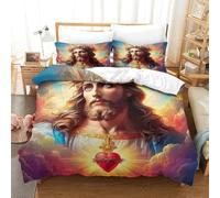 KKOLASXZE Imprimé 3D Jésus - Religion Parure De Lit Microfibre Super Douce Et Respirante Set De Housse De Couette 3 Pièces avec Taies d'oreiller Super King（260x220cm）