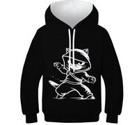 KKOLASXZE Imprimé 3D Kung Fu Chat Noir Sweats À Capuche Manteau Manches Longues Sweatshirt Manches Longues PulAmourr Unisexe avec Capuche 13-15Y