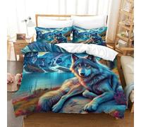 KKOLASXZE Imprimé 3D Loup Parure De Lit Microfibre Super Douce Et Respirante Housse De Couette 3 Pièces Et Taie d'oreiller Single（140x200cm）