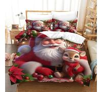 KKOLASXZE Imprimé 3D Père Noël Parure De Lit Microfibre Super Douce Et Respirante Housse De Couette 3 Pièces Et Taie d'oreiller Single（140x200cm）