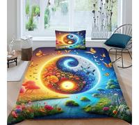 KKOLASXZE Imprimé 3D Yin-Yang Parure De Lit Microfibre Super Douce Et Respirante Housses De Couettes 3 Pièces Et Taie d'oreiller Single（135x200cm）