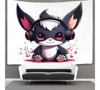 KKPBHTYVG Cute DJ Le chat 3D Effet Tapisserie DécoSourision Murale Tapisserie Murales Tapisserie Murale Tissu Pour La Chambre À Coucher Le Salon Le Dortoir Tenture Murale 100cmx150cm