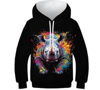 KKPBHTYVG Impression en 3D Rhinocéroscéros Sweats À Capuche Manteau Sweat-Shirt Manches Longues PulAmourr Unisexe avec Capuche 9-11Y