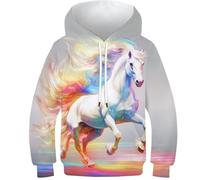 KKPBHTYVG Imprimé 3D Cheval Sweats À Capuche Manteau Manche Longue Sweat Manches Longues PulAmourr Unisexe avec Capuche 11-13Y