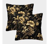 KKPBHTYVG Or Noir Housse Coussins 2 Pièces Taies d'oreiller Carrées Fermeture Éclair Invisible Housse De Coussin pour Canapé Lit Chaise Chambre Salon Taies d'oreiller 45x45cm