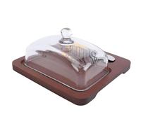 KKPLZZ Beurrier en Bois avec Couvercle, Couvercle en Verre Transparent et Outil de en Acier Inoxydable pour Gâteau au Fromage, Dessert, Conception à Fond Plat pour un Tranch (Marron foncé)