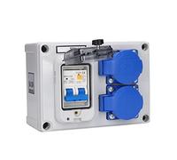 KKPLZZ Boîte de Prise de Courant Murale Double 230V 40A Rcd Ip54 | Réceptacle Allemand, Plastique ABS, Couvercle à Charnière, Zones de Salle de Bains de Garage de Jardin, Utilisation