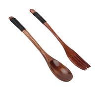 KKPLZZ Ensemble Cuillère et Fourchette en Bois, Ustensiles Légers en | Poignée Légère, Robuste et Antidérapante, pour Soupes, Salades, Yaourts, Currys, Dégustation, Mélange, Brassage