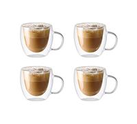 KKPW Lot de 4 tasses à café en verre à double paroi, 150 ml isothermes avec poignée, tasses transparentes pour latte, boissons, cappuccinos, expresso