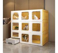 KKRANG Cages pour Chats d'intérieur en résine et Plastique, Grand enclos pour Chats avec Plates-Formes, Maison pour Animaux de Compagnie d'intérieur à Monter soi-même, Villa pour Chats avec bac à