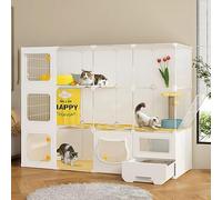 KKRANG Grande Cage pour Chat d'intérieur, Maison pour Animaux de Compagnie d'intérieur, Maison pour Petits Animaux, avec bac à litière fermé, échelle pour Chat, Grande capacité, Conception en couc