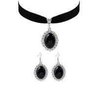 kkrrammii Collier ras du cou gothique avec amulette en pierre rouge et boucles d'oreilles pour femme, sorcière, vampire, bijoux d'Halloween style antique, taille unique, Verre et polyester, Pas de