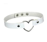 kkrrammii Collier ras du cou réglable en cuir PU avec cœur d'amour - Style punk - Style gothique - Pour femme - Blanc - Bijoux fantaisie - Accessoires de fête et de festival