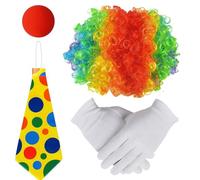 kkrrammii Ensemble de costume de clown arc-en-ciel avec perruque afro avec nez de clown, gants et cravate, accessoires de cosplay colorés pour adultes, cirque, carnaval, fête