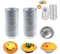kkrrammii Lot de 200 mini moules à tarte jetables en aluminium pour muffins, pudding, crème brûlée, pour four à la vapeur, congélation, argent