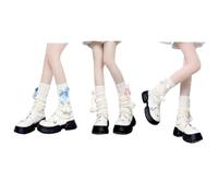 kkrrammii Lot de 3 paires de jambières pour filles Y2K Lolita Ballet en tricot côtelé avec nœud mignon et jambières hautes Harajuku Kawaii Accessoires de danse Cosplay Tenue d'hiver