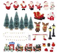 KKSJK Décoration Table Noel, 27 Pièces Figurine Noel Miniature Contiennent un Petit Train en Bois, Guirlande LED, Sapin de Noël, Père Noël, Bonhomme et Élan, Ornement de Noel Créatif Cadeau Décoration