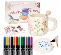 KKSJK Kit Mug à Peindre, Kit Peinture Ceramique Tasse, Mug Céramique à Peindre avec Poignée, Couvercle et Cuillère, Céramique Peinture, DIY Adulte Kit de Loisirs Créatifs, Resistant Lave Vaisselle