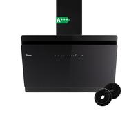 KKT KOLBE A+++ Hotte aspirante, 90 cm, 782 m³/h, air de circulation, air évacué, sans tête, capot mural, capot incliné, noir, verre, arrêt automatique, SensorTouch, éclairage LED, SOLO9005S