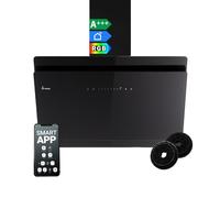 KKT KOLBE A+++ Hotte aspirante 90 cm 782 m³/h Drain Uringang Capot mural sans tête | Verre noir | Distributeur automatique | Wi-Fi App WiFi intelligent | SensorTouch | Éclairage LED RGBW | SOLO9005SM