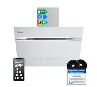 KKT KOLBE AURORA6005WED Hotte aspirante 60 cm 782 m³/h à recirculation d'air évacuée, hotte murale, en verre blanc argenté, avec suivi automatique, application Smart WiFi Wi-Fi, SensorTouch, éclairage