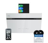 KKT KOLBE AURORA8005SW Hotte aspirante 80 cm 782 m³/h à recirculation d'air évacuée, hotte murale, verre noir et blanc, avec fonction de retardateur automatique, application Smart WiFi Wi-Fi