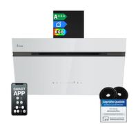 KKT KOLBE AURORA9005SW Hotte aspirante 90 cm 782 m³/h à recirculation d'air évacuée, hotte murale, verre noir et blanc, avec fonction de retardateur automatique, application Smart WiFi Wi-Fi