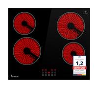 KKT KOLBE CH5900RL Plaque de cuisson autonome en vitrocéramique - Spirales chauffantes - 60 cm - 6 kW - 4 zones - 9 niveaux - Sans cadre - Tactile - Minuterie d'arrêt - Sécurité enfant
