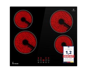 KKT KOLBE CH5900RL Plaque de cuisson autonome en vitrocéramique - Spirales chauffantes - 60 cm - 6 kW - 4 zones - 9 niveaux - Sans cadre - Tactile - Minuterie d'arrêt - Sécurité enfant