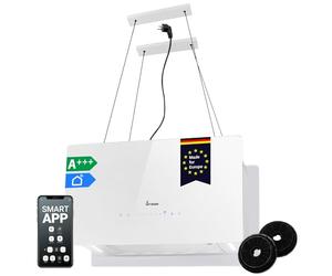 KKT KOLBE CUBE60FW Hotte aspirante 60 cm 764 m³/h en recirculation | 9 niveaux | application WiFi intelligente | hotte îlot suspendue | Montage au plafond | Blanc | Verre | Éclairage LED | Retour