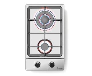 KKT KOLBE G302ED Plaque de cuisson à gaz 29 cm, autonome, 4,4 kW, 2 feux, réglable en continu, zone wok, sans cadre, commande à bascule, support de casserole en fonte, acier inoxydable, gaz propane