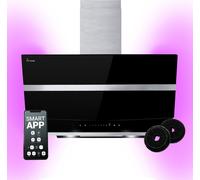 KKT KOLBE Hotte aspirante A+++ 80 cm 782 cbm/h Hotte murale sans tête Acier inoxydable Verre noir WLAN Eclairage LED RGBWSensorTouch HERMES8005SM