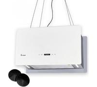 KKT KOLBE | Hotte aspirante à recyclage d'air 60 cm | Hotte îlot suspendue | Montage au plafond | Acier inoxydable | Verre blanc |SensorTouch | Filtre à charbon actif | CUBE60W