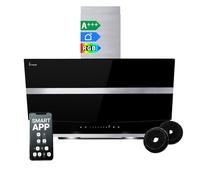 Hotte aspirante cuisine 80 cm | Hotte Murale Inclinées | acier inoxydable | verre noir | WiFi | arrête automatiquement | éclairage LED RVB | Opération tactile | HERMES8005SM