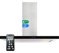 KKT KOLBE Hotte aspirante îlot 90 cm Hotte aspirante à recyclage d'air Acier inoxydable Argent Noir Verre Smart WiFi WLAN App Suivi automatique SensorTouch FLAT-INSEL-6