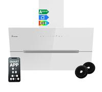 KKT KOLBE Hotte aspirante murale ECCO9005WM, 90 cm, sans tête | 782 cbm/h, évacuation et recirculation, verre blanc, éclairage LED RGBW, application WiFi intelligente, Wi-Fi