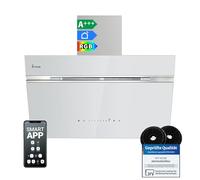 KKT KOLBE Hotte aspirante murale inlinèe AURORA8005WED, 80 cm blanc argenté | 782 cbm/h, recirculation, verre , automatique, application WiFi intelligente, SensorTouch, éclairage LED