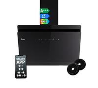 KKT KOLBE Hotte aspirante murale SOLO8005SM, 80 cm, sans tête, noir | Application WiFi intelligente, éclairage LED RGBW, Wi-Fi, 782 cbm/h, évacuation et recirculation, verre, acier inoxydable